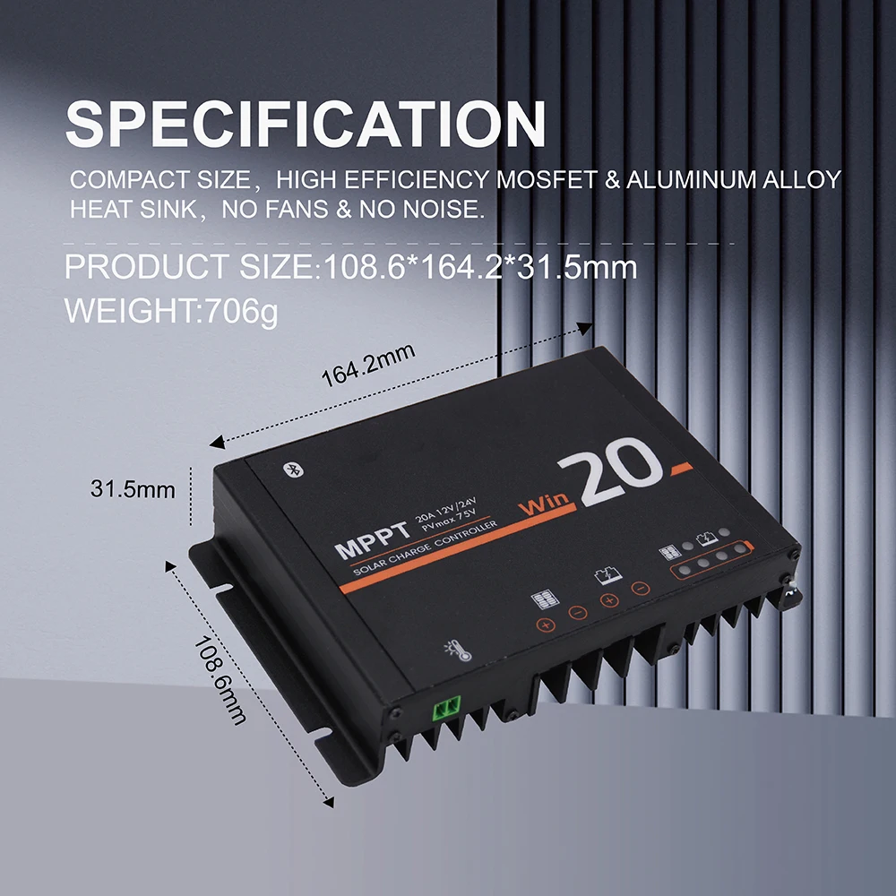 12V 24V 20A 75V/70V MPPT Solar Charge Controller Panel for RV Boat Car Camping