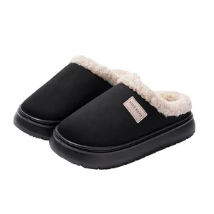 Slides for Plush Upper Light Weight Soft Couple's New Fashion Fluffy Winter Warm Closed Toe Women's Thick-soled EVA Outsole