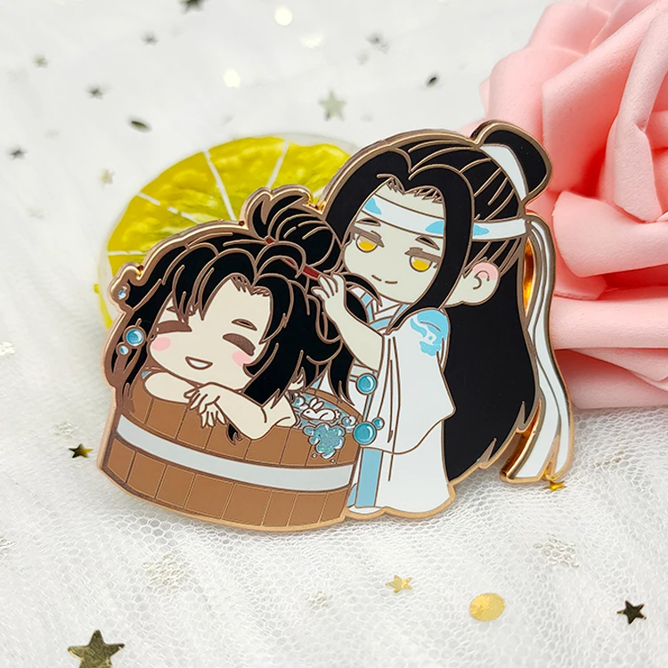 Chinese factory metal badge pins custom rose gold plated hard enamel customized anime pin with glitter factory