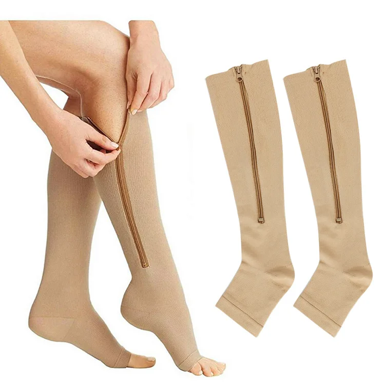 Toe Open Leg Support Stocking Knee High Nurse Compression Medical Socks With Zipper Buy Socks With Zipper Compression Socks With Zipper Nurse Compression Socks Product On Alibaba Com