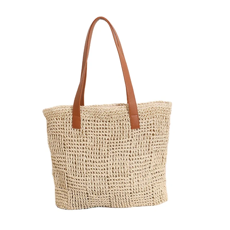 Yeory Borsa Di Paglia Intrecciata Donna, Colore Beige, Con Cerniera E Tracolla Rimovibile, Dimensioni 24x15x8 Cm, Per Spiaggia, Viaggio, Regalo Minimalista