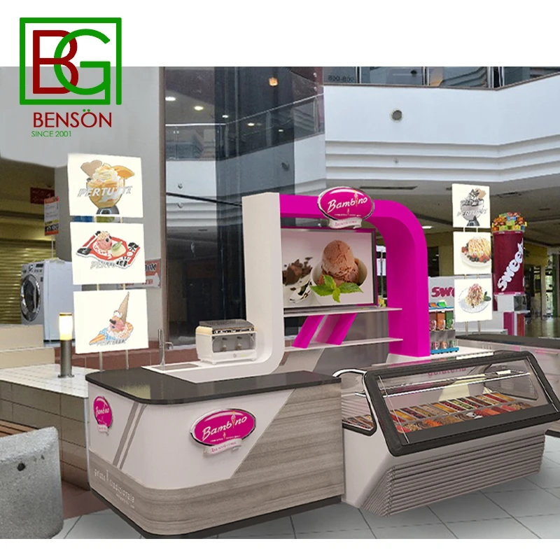 Latest Design Fast Food Kiosk Design Indoor Food Kiosk Counter Modern Hottest 3D Max Retail Ice Cream Kiosk Design