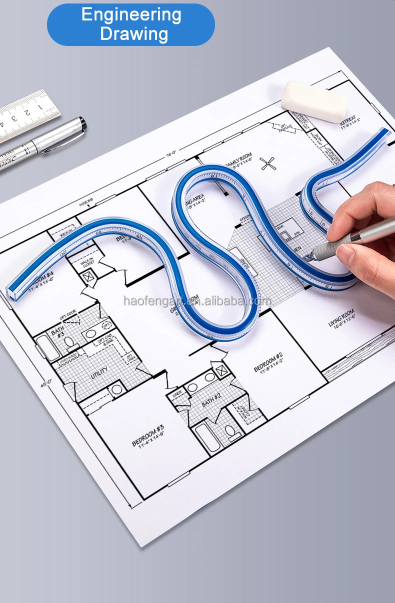 Flexible Ruler 24‘’ 60cm Curve Ruler for Engineering Drawing Garment Design