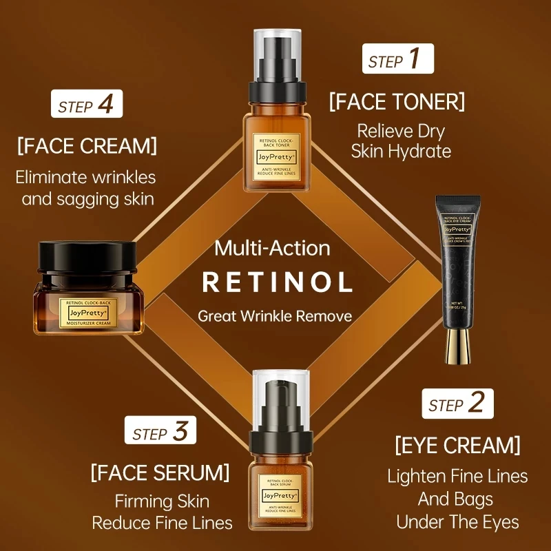 Retinol Facial Skin Care Set Face Serum Eye Cream Toner Anti Wrinkle