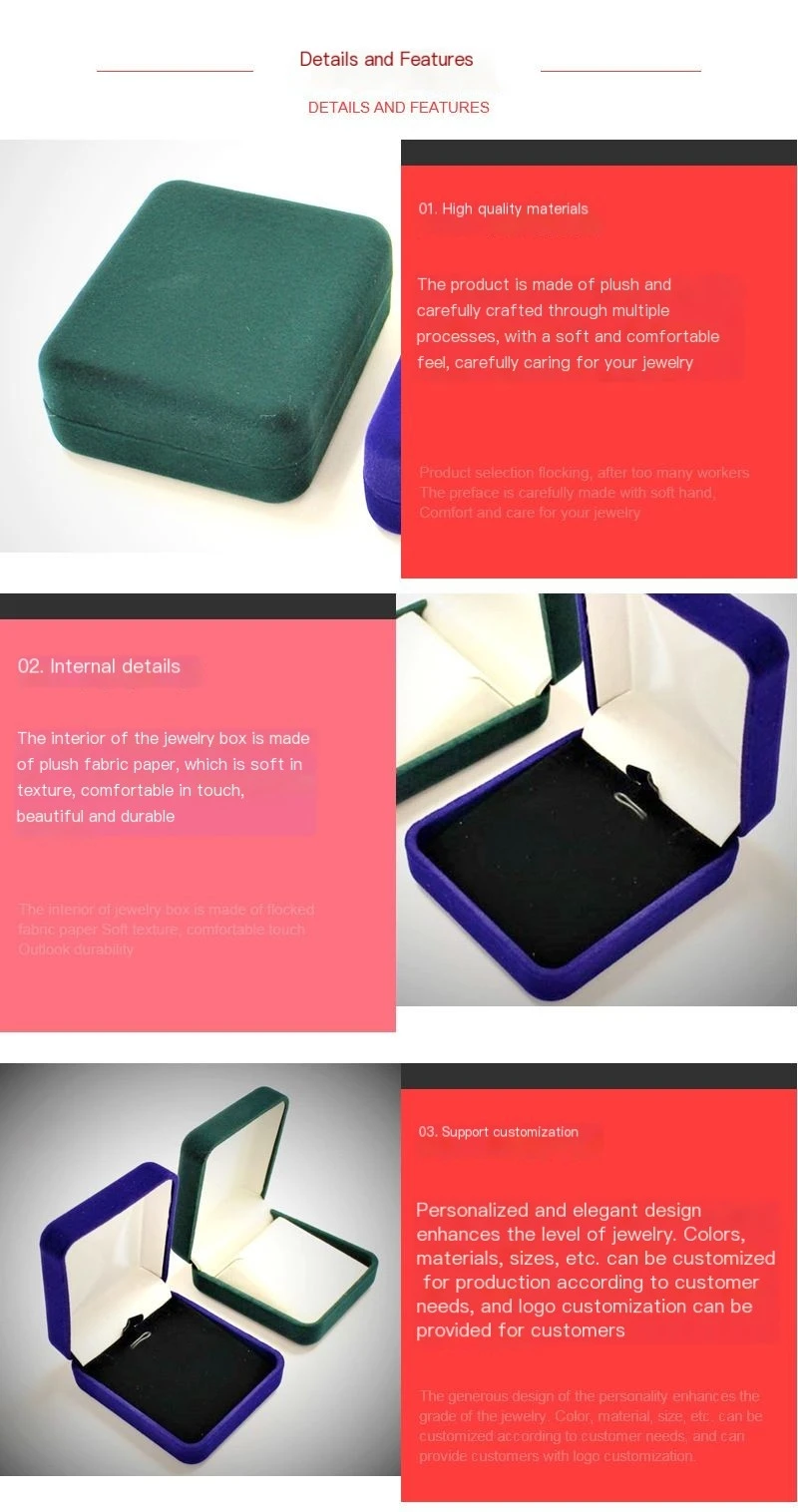 Custom Logo Rectangle Jewelry Package Box with Red Black Blue Ring Pendant Bracelet Square Pattern preview 5