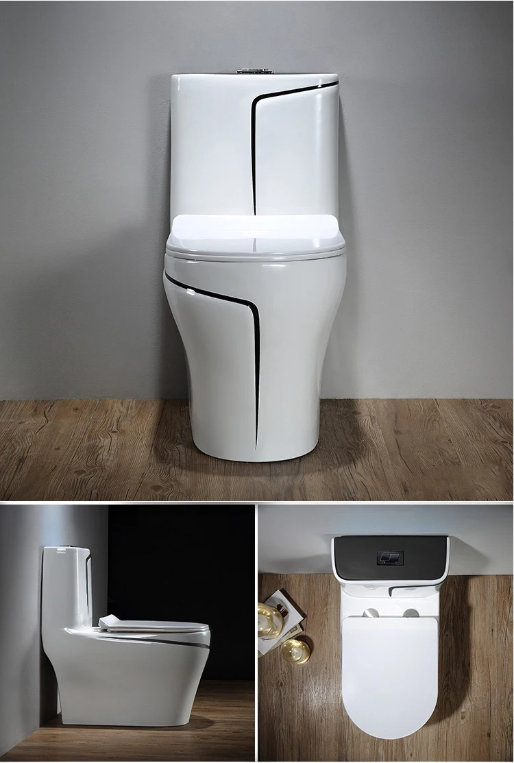 Hot sale square S-trap siphonic bathroom closestool sanitaryware wc black and white one piece ceramic commode toilet bowl supplier