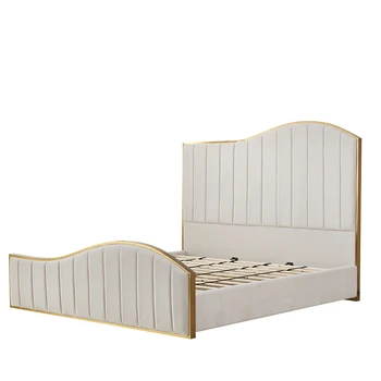 Simple Style Wood Frame Luxury Beds Velvet Upholstered King Size Bed