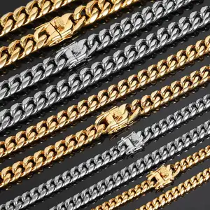 Fashion Jewelry 16mm 14k 18k Gold Plated Stainless Steel Necklace Miami Cuban Link Chain