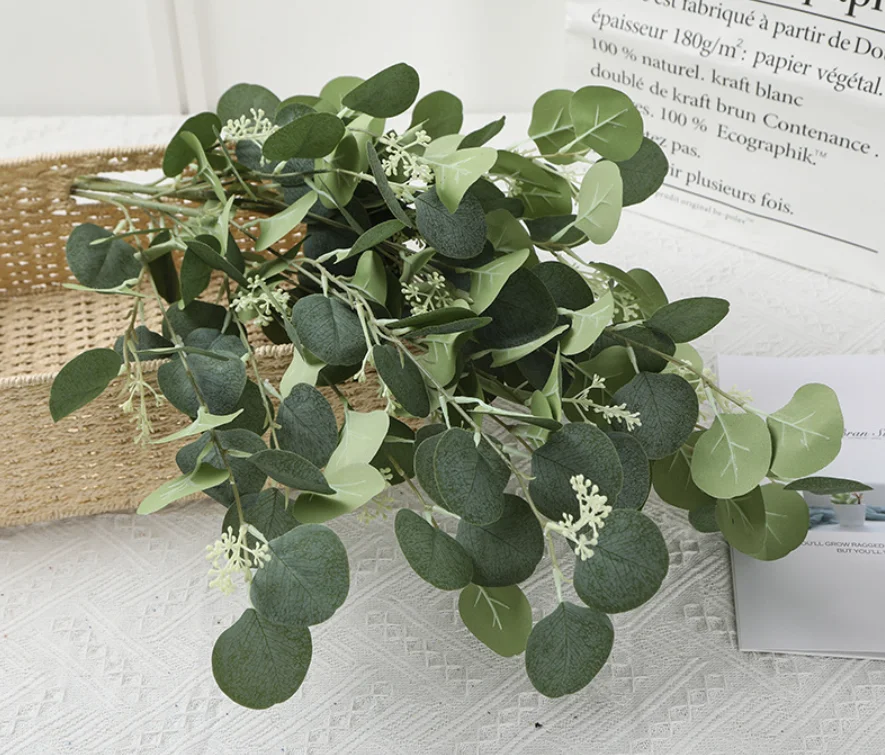 Wholesale Artificial Eucalyptus Money Leaves With Berry Branch For Wedding Home Party Table