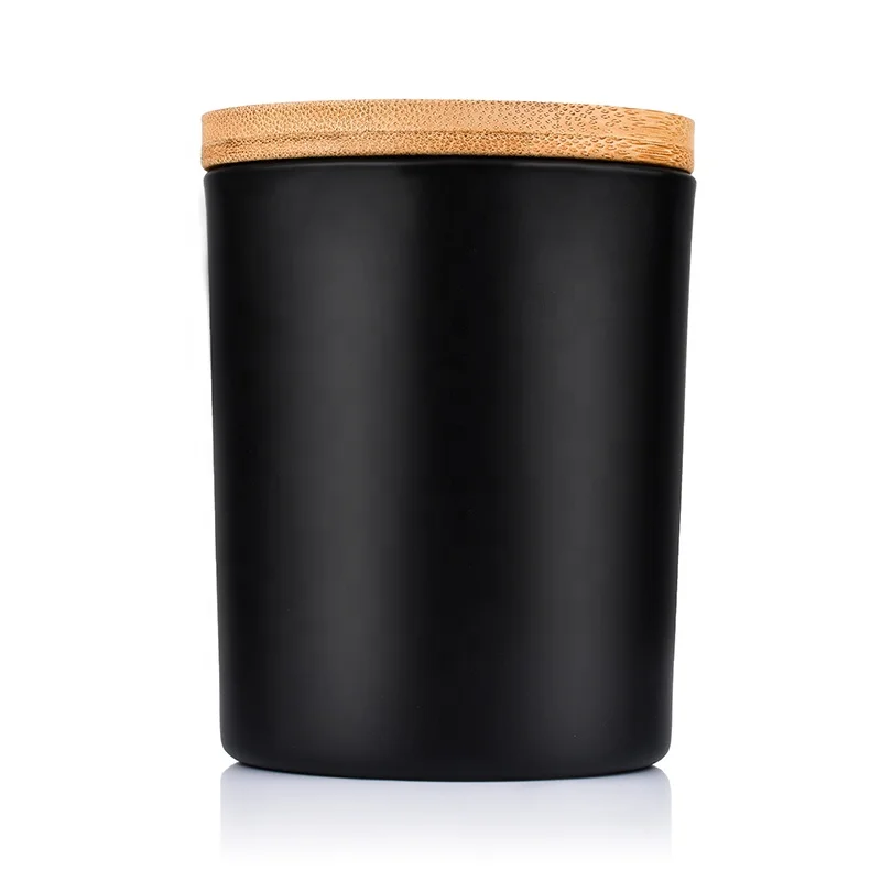 100ml 150ml 220ml 320ml Wide Mouth frosted black Round candle cup Glass Jar With cork bamboo lid