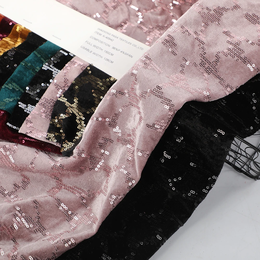 Sample Free Sequin Lace Fabric Black Stretchy Velvet 3mm Leopard Sequin