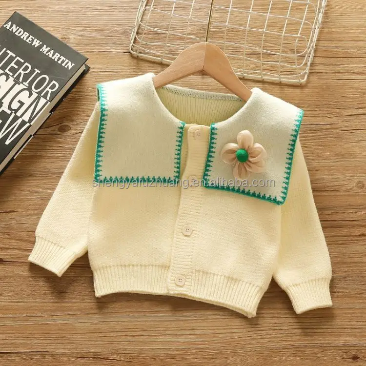 New hot spring and summer solid color hollow knitted cardigan baby girls' sweaters