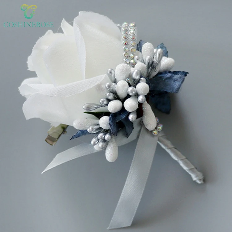 Coshinerose Small Moq Fabric Wrist Flower White Rose Wedding Corsage With Clip Pin Boutonniere Buy Wedding Corsage Boutonniere Wedding Flowers Corsage Product On Alibaba Com