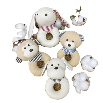 Organic Natural Cotton Soft Rattle and Plush Hanging Baby Ring Kids Animal Stuffed Comfort Toys