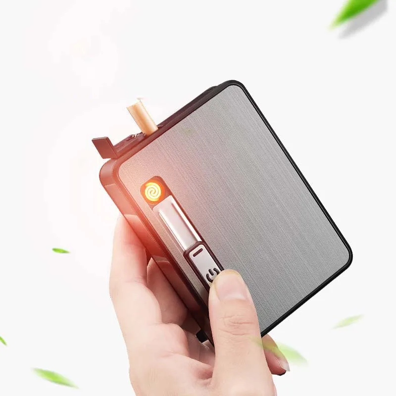 New Cigarette case with USB Lighter Built-in Heat Coil Lighter case Cigarette Is Smoking Accessories