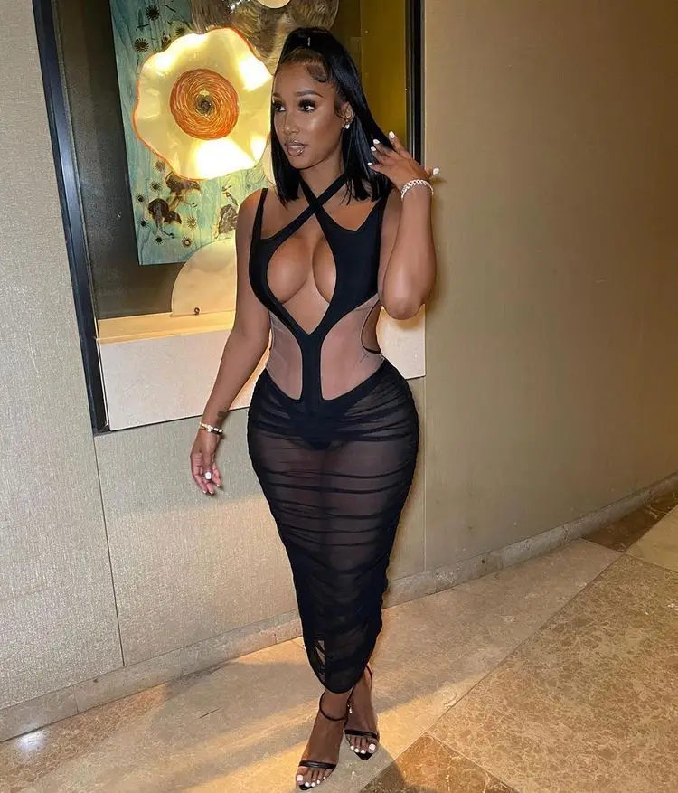 Summer Sexy Cut Out CrissCross Halter Sheer Midi Club Dress for Women - Ideal Night Out Apparel, Breathable & Comfortable Summer Sexy Cut Out CrissCross Halter Sheer Midi Club Dress for Women - Ideal Night Out Apparel, Breathable & Comfortable