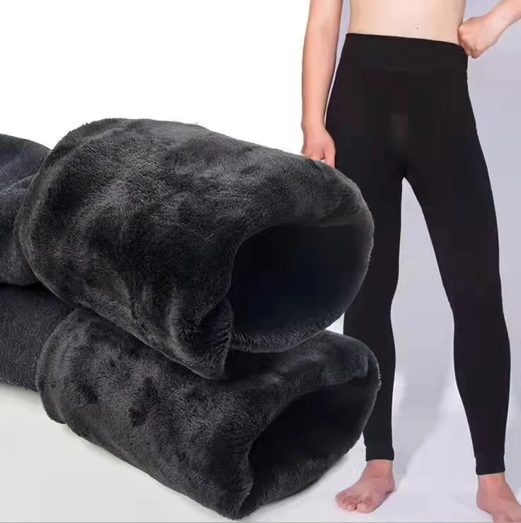 KTS374 Custom Manufacturers Winter Waist Protection Men's Cotton Thermal Leggings Thick Woolen Fleece Lined Pantyhose / Tights