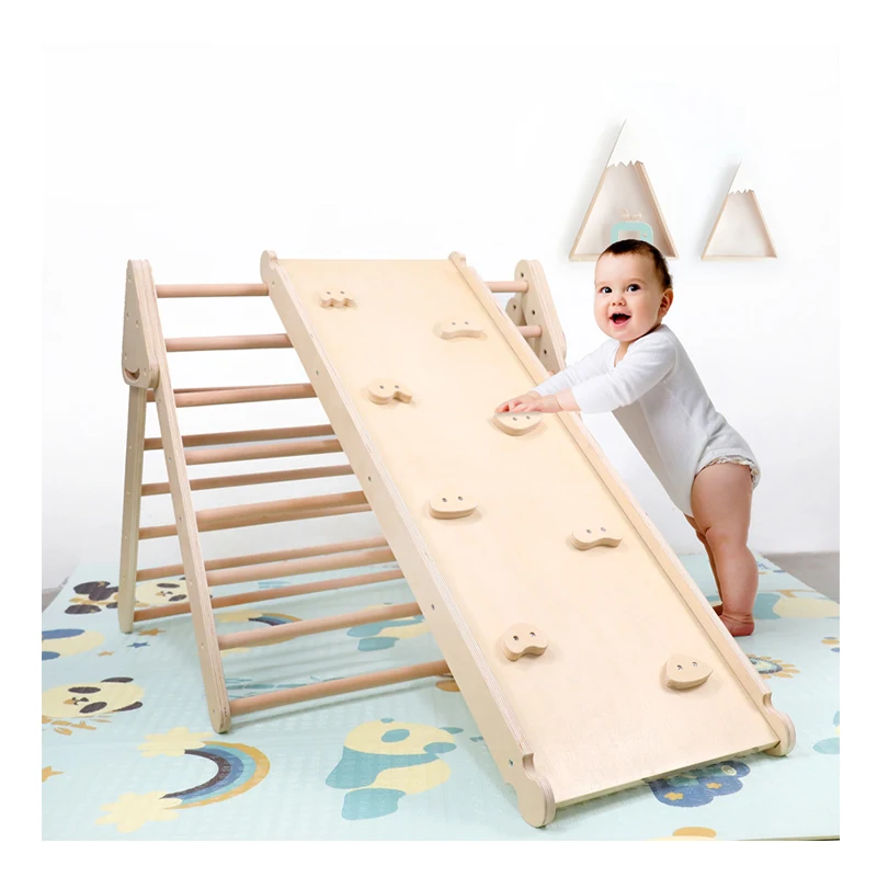 Baby sense system early education triangle frame slide toy indoor training kids wooden folding climbing frame toys