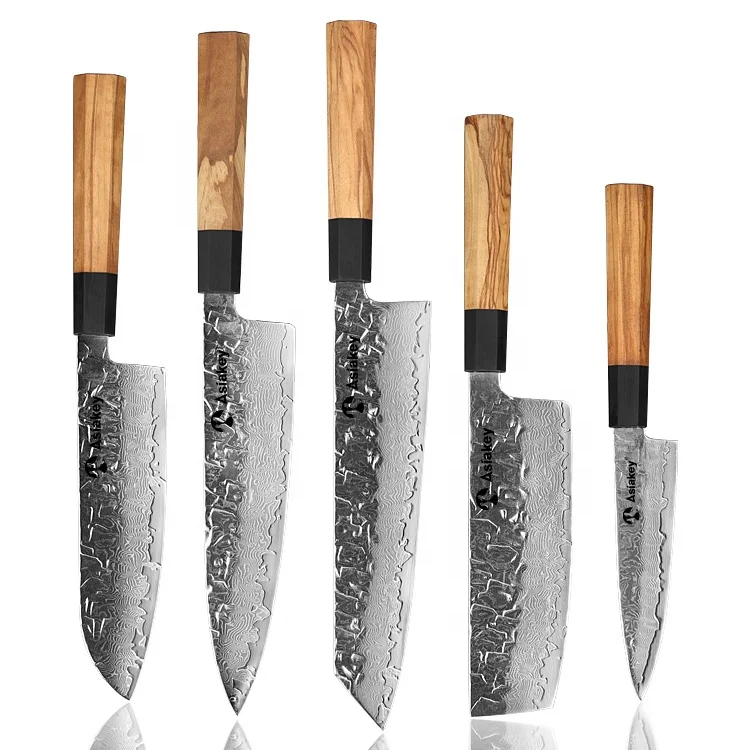 Asiakey 6 Pieces Exquisite As Art Damascus Aus8 Stainless Steel Women's Japanese Sashimi Knife