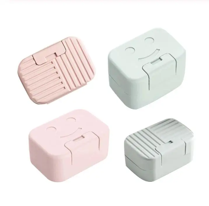 Portable Plastic Drain Layer Travel Washing Soap Box & Lid Non-slip Soap Case 
