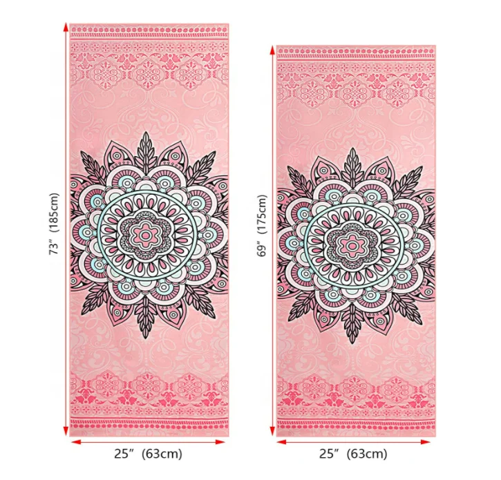 61*183cm Custom Logo Printed Soft Non Slip Suede Microfiber Yoga Mat Towel With Bag Package