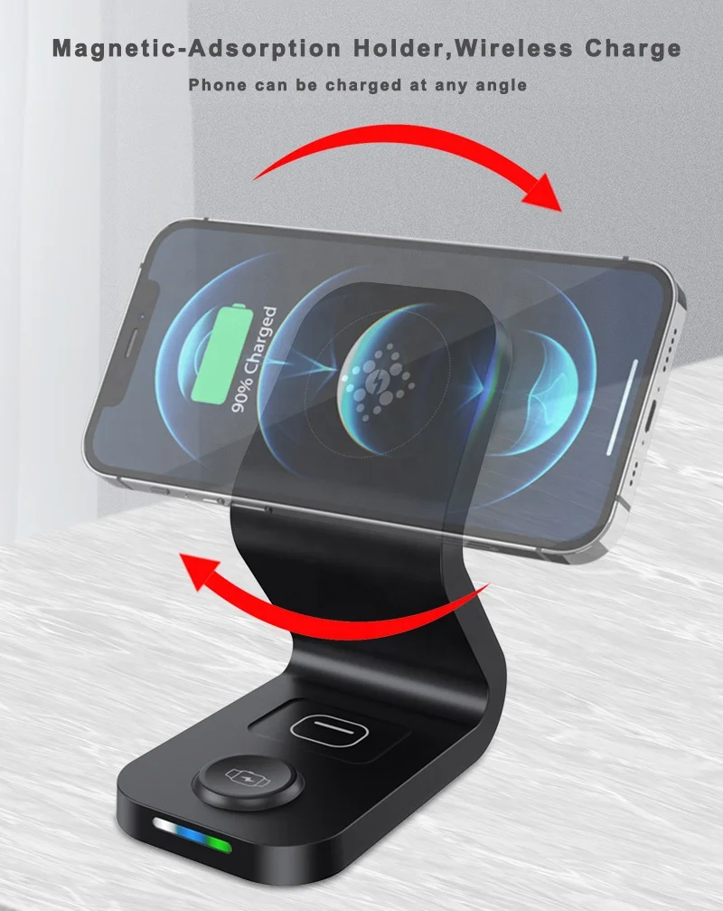 New Design 15w Mobile Phone Qi Fast Magnetic 3 In 1 Wireless Charger for iPhone 12 Mini Max Pro for Apple Watch Earphone