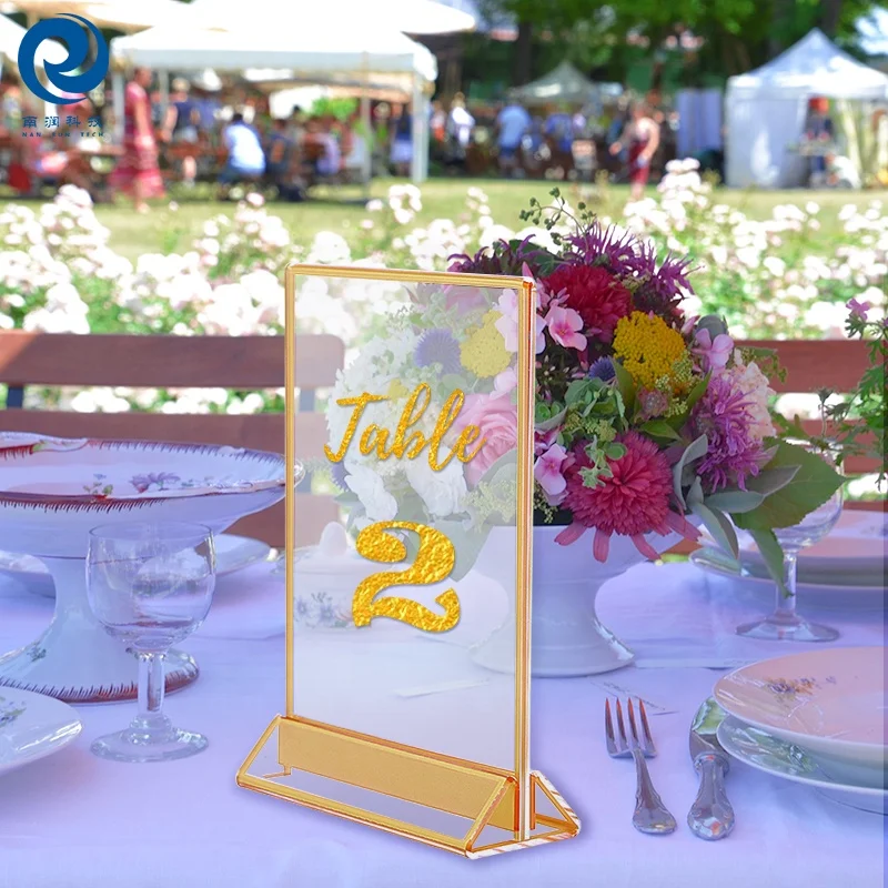 Porta Menús Dorado Soporte Cartel A4 Acrílico X6 - Bordes Dorados Doble Cara - Menú Mesa Boda Restaurante Soporte Acrílico Marco Dorado