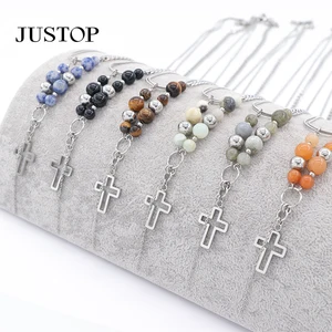 Custom Women Trendy Healing Raw Gemstone Natural Stone Jewelry Birthstone Rose Quartz Labradoriet Amazonite Geometric Link Chain