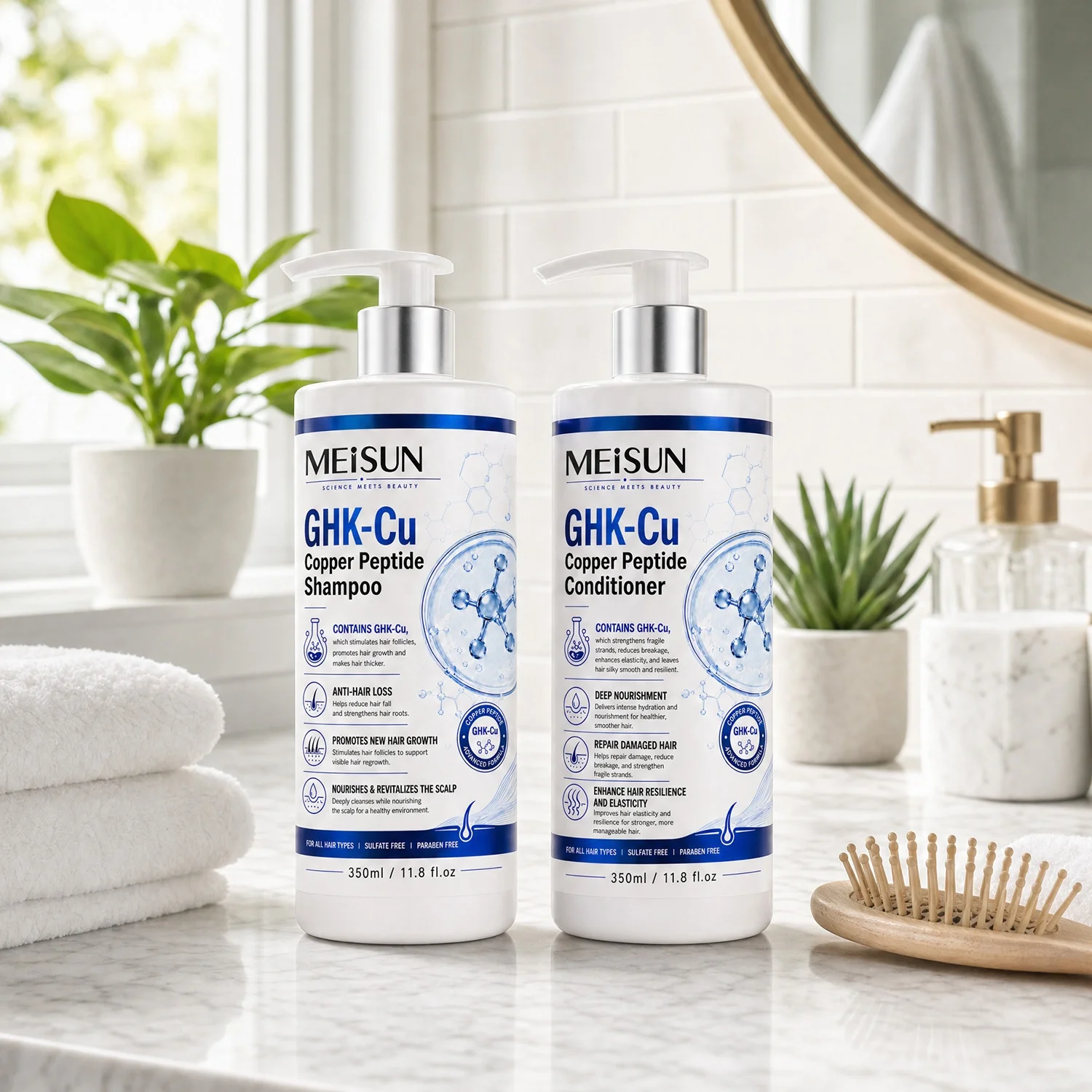 ghk-cu hair Private Label GHK-Cu Copper Peptide Anti-Hair Loss Shampoo and Conditioner  Set for Hair Growth and Scalp Care
