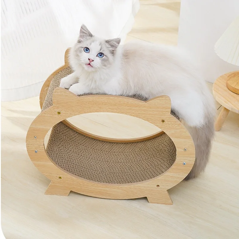 Replaceable Corrugated Paper Solid Wood Cardboard Cat Scratch House Cat ...