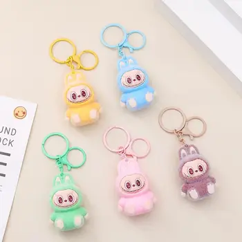 Mini Monster 3D Metal Keychain Grabbing Doll Machine Cute Labu Pendant Plush Doll Key Chain Gift Bag Pendant