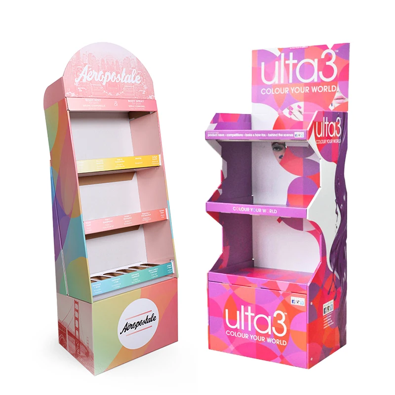 Custom Retail Cardboard Floor Cosmetic Display Stand Rack Unit for Cosmetic Makeup