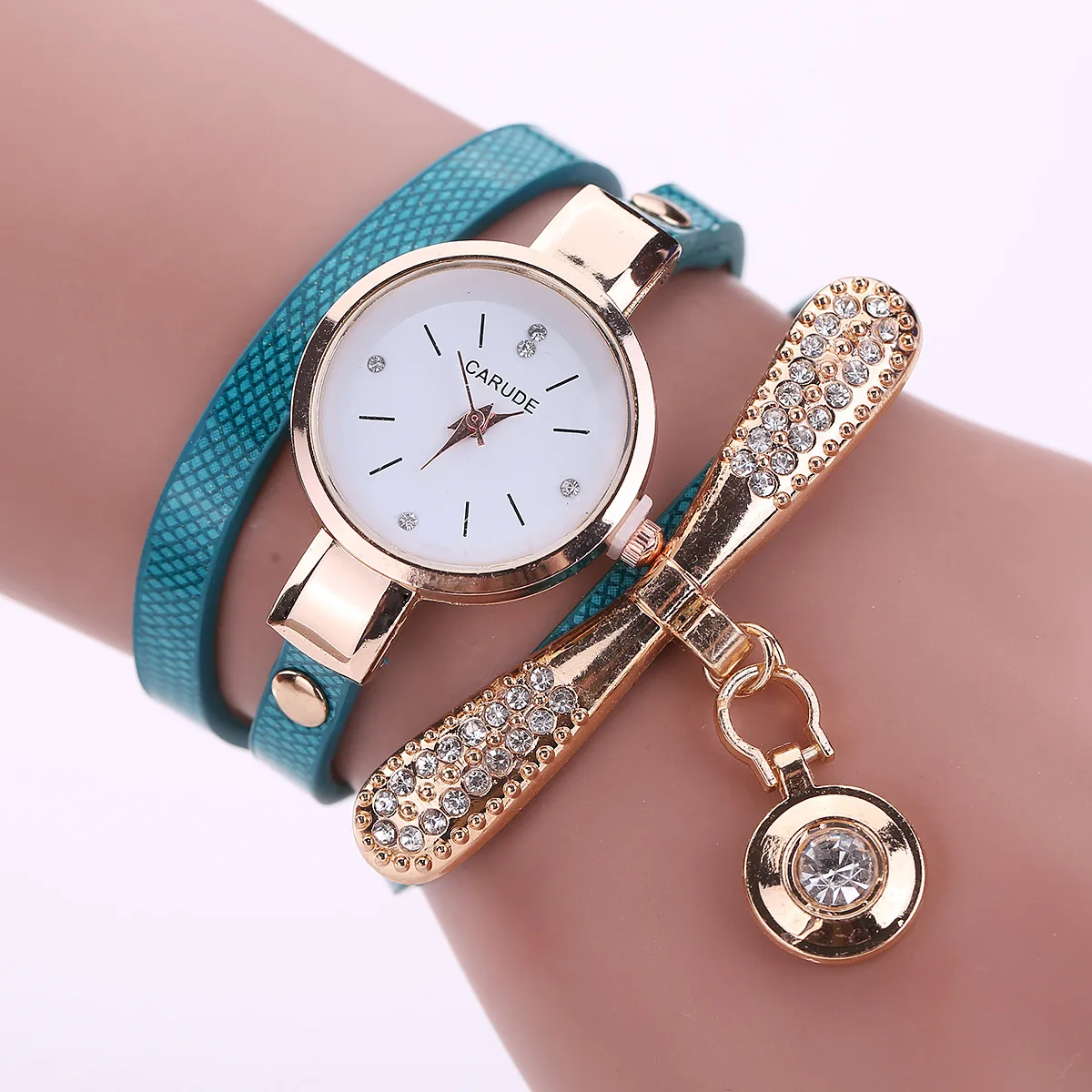 Montre-bracelet Femme Gerryda - Cadran Blanc, Boîtier Or Rose, Bracelet Cuir Noir - Neuf Sans étiquettes