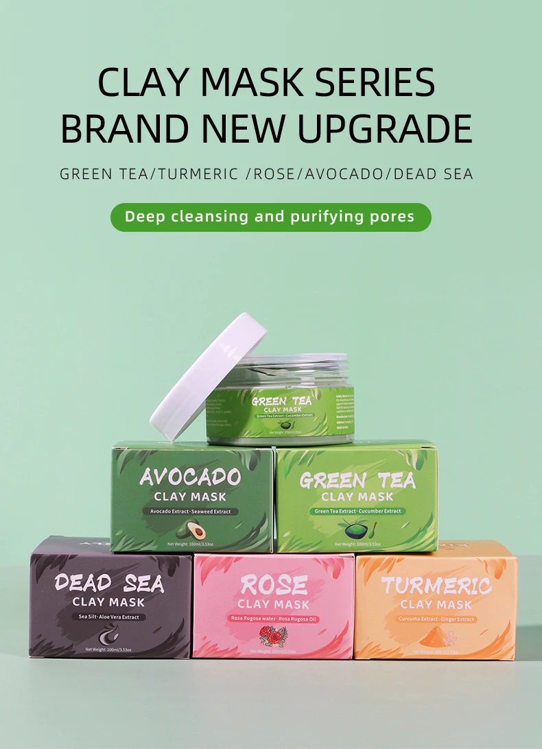 Organic Clay Mask Kit Private Label Turmeric Green Tea Pink Rose Face