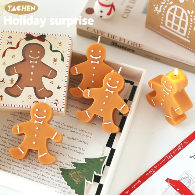 Yachen Cartoon Gingerbread Man Shaped Christmas Scented Candles for Christmas Party Home and Table Decorations