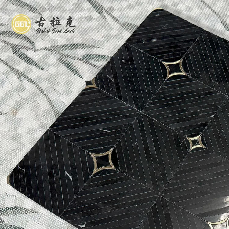 Nero Black Marble mix Brass Waterjet Mosaic Floor and Wall Tile