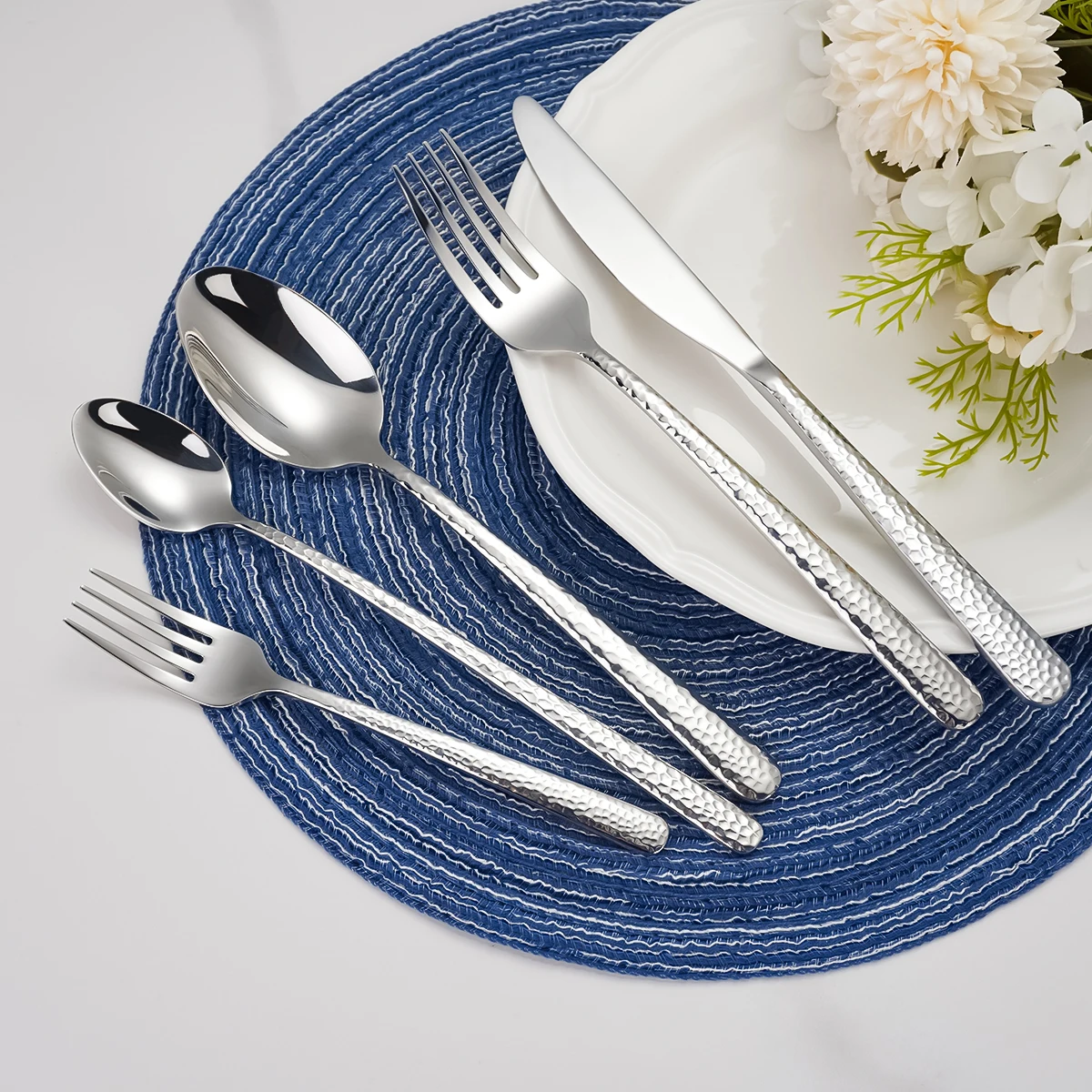 Middle East Silverware Restaurant Cutlery High Quality Stainless Steel Hammer 7/28/128 Pcs Spoon Fork Knife Silver Flatware Set