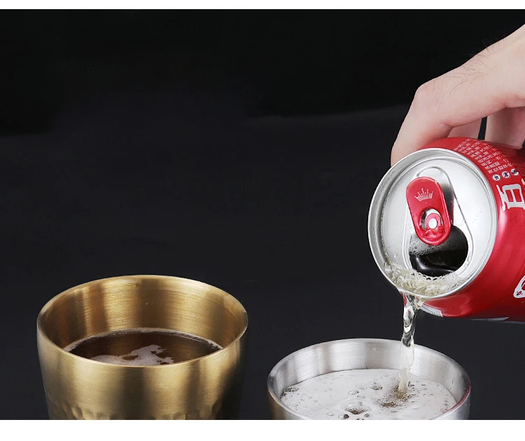 Hammer Pattern Non slip Double Wall Anti Scalding Gold Stainless Steel 304 Party Camping Cola Water Tea Coffee Beer Mug Cup Set