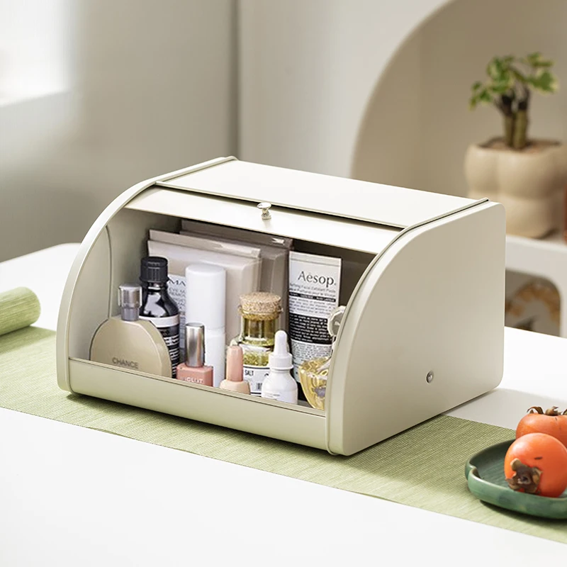 Vintage Kitchen Metal Bread Storage Canister White Farmhouse Desktop Sealing Storage Bread Box