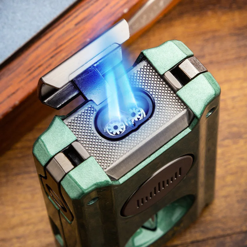 Multi Functional Opener Cigarette Holder Needle V-shaped Cutter Punch Zinc  Alloy Blue Flame Double Straight Cigar Lighter| Alibaba.com