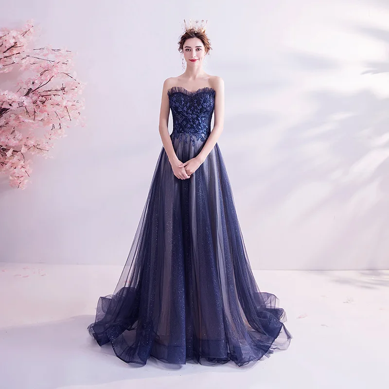knee length dresses for ladies Sparkle Tulle Dress Starry Photography Gown Fashion Glitter Mesh Designer Prom Dress Long Yewen YW010 24W / Custom Colors main image 0