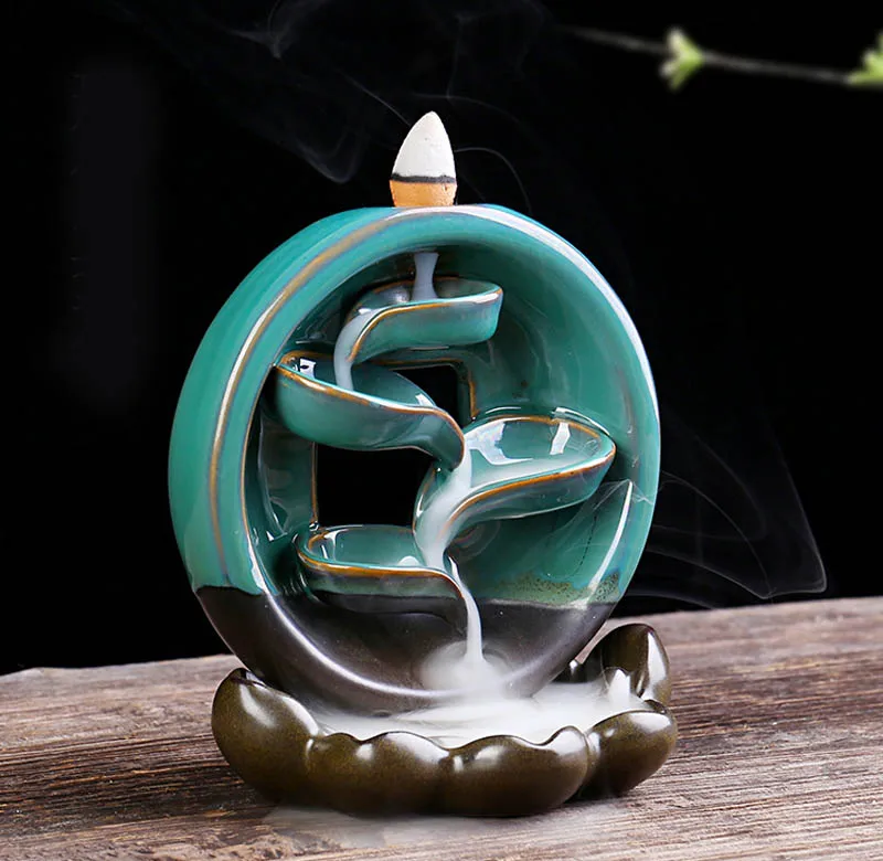 Ywbeyond New Design Backflow Incense Holder Ceramic Censer Waterfall Islamic Round Square Lotus Cones Incense Burner