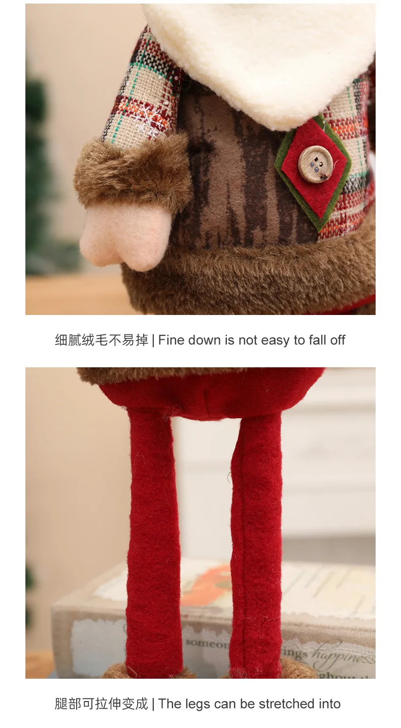 Vintage Christmas Telescopic Doll Decoration New Linen Checkered Fabric Snowflake Ornament for Holiday Supplies