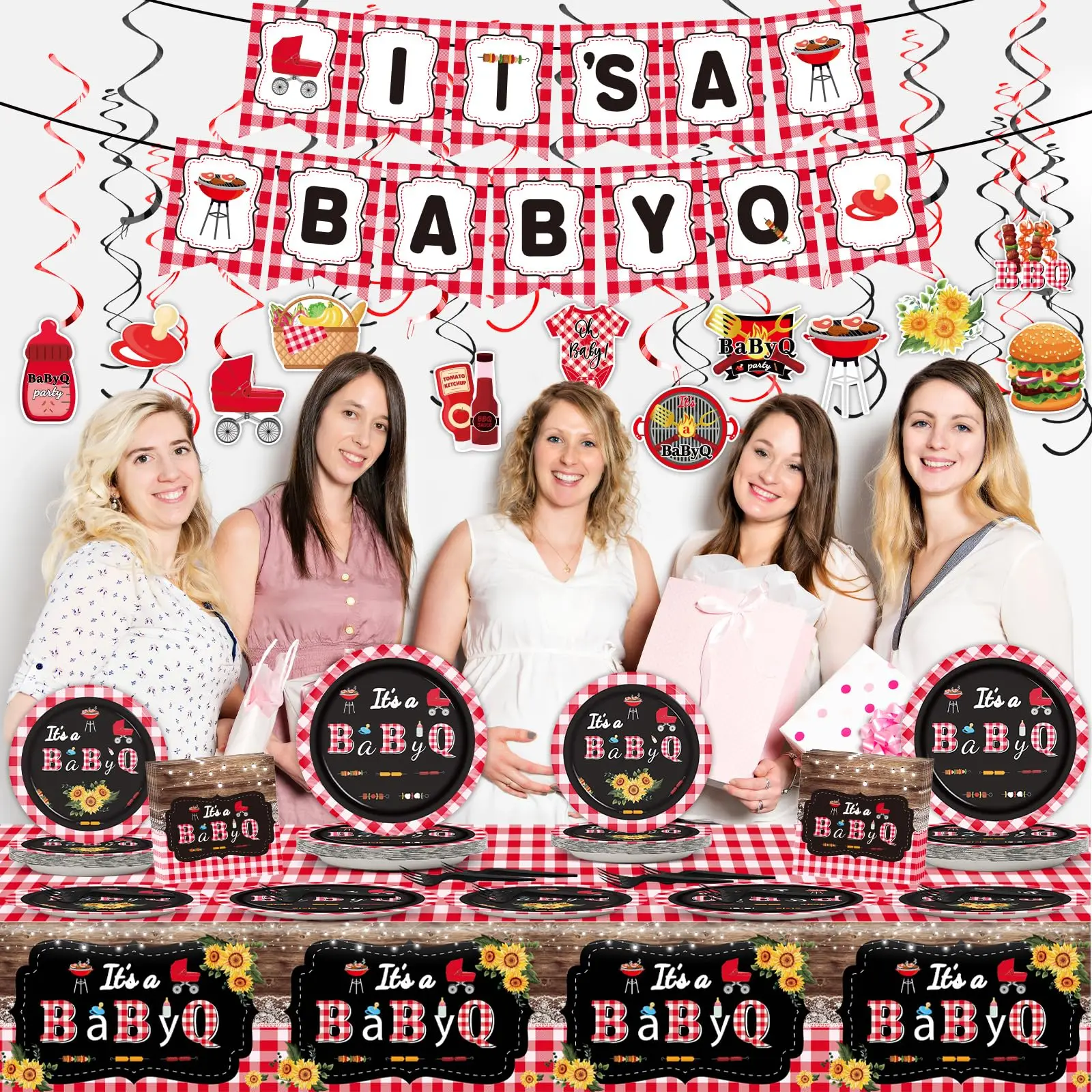 Avezano BBQ-Babyparty-Hintergrund – 180x100 Cm, „It's A BabyQ“ – Für Gender Reveal, Gartenparty, Deko & Fotos