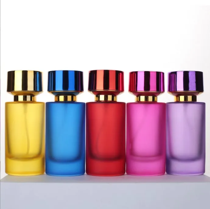 product 50ml straight round bottle refillable spray color perfume glass bottle with uv plated screw cap-26