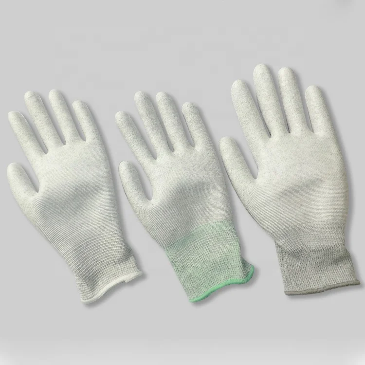 ESD Polyester Fabric Anti Static PU Palm Coating Palm Fit Gloves Carbon Gloves