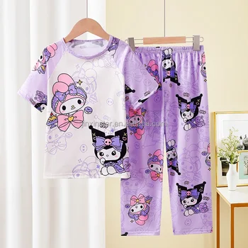 Cotton Short Sleeve Satin Summer Sleepwear for Girls Boys Kids' Printing Animal Pattern Air-Conditioned Room Set at Affordab