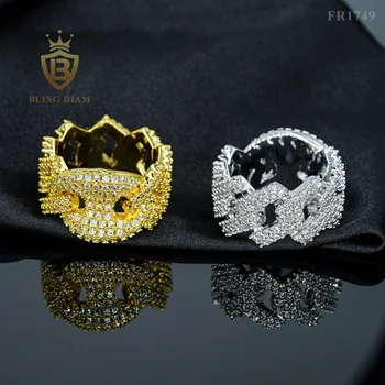 Trendy American Street Jewelry Hip hop CZ Diamond Men Ring 18k gold plated Pig nose brass Zircon Band Ring