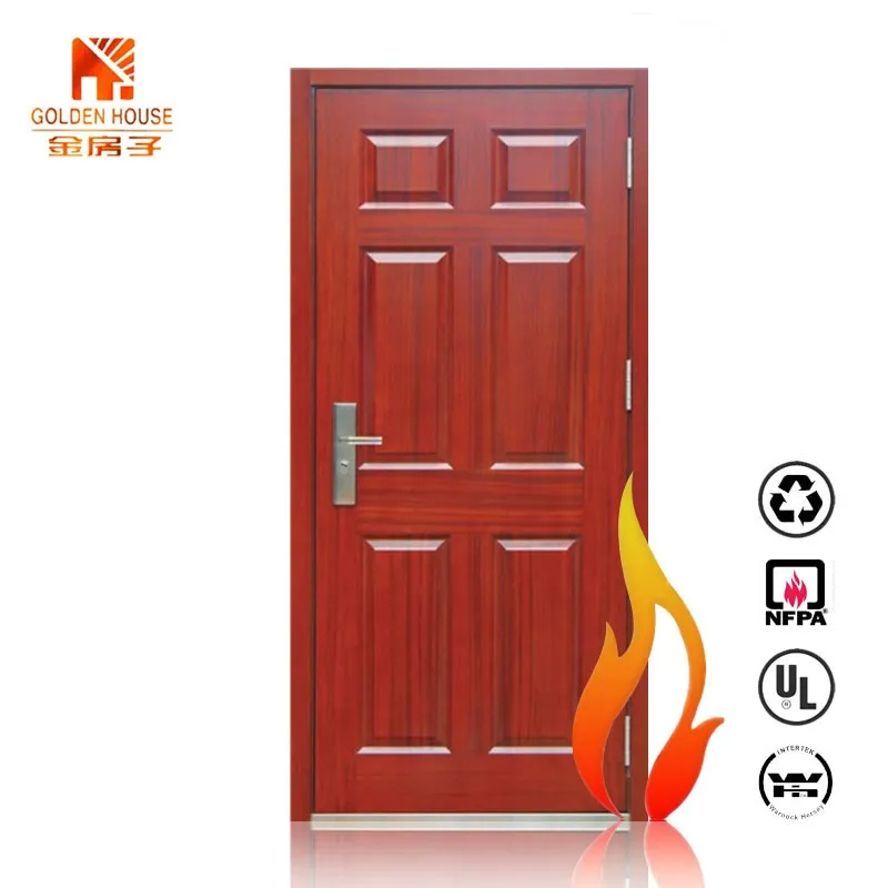 GH UL Listed 90mins Fire Rated Teak Wood Door Powder Coated Application Hotel