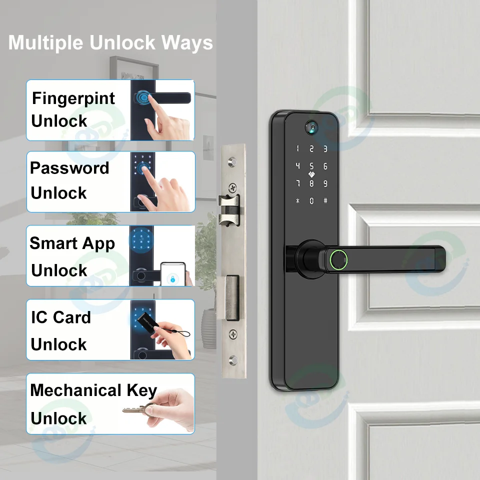 Serratura Intelligente 5 In 1 Con Impronta, App, Codice, Scheda E Chiave – Lega Di Alluminio, Per Porte 35-45mm